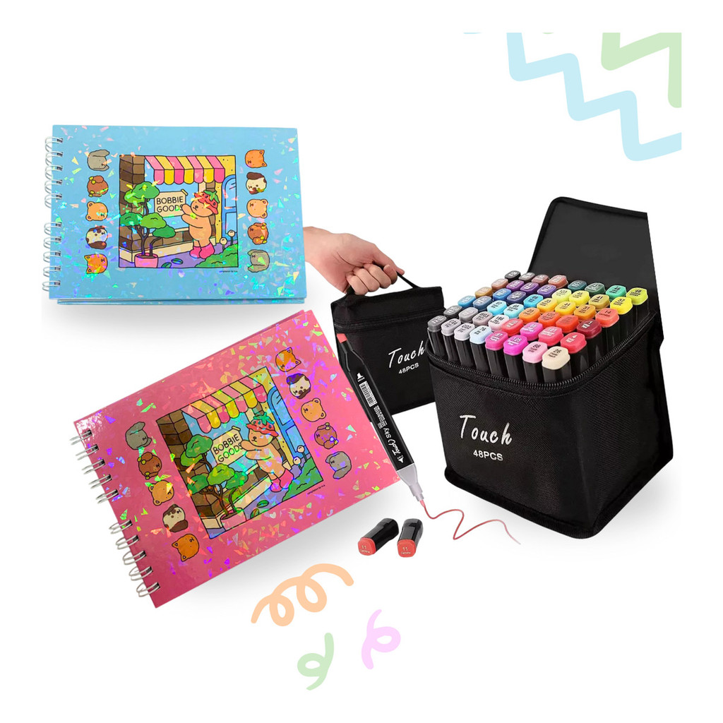 Caderno para colorir + 48 Canetinhas Coloridas Pintar Diversão Hobbie ...