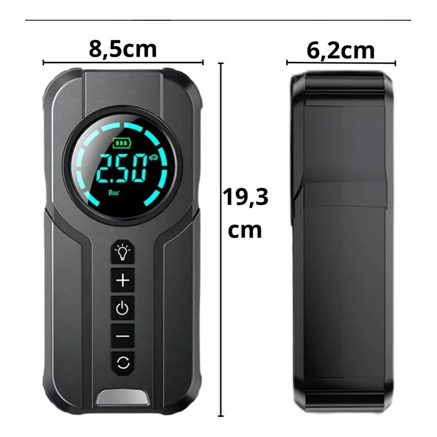 Imagem do produto Bomba de Ar Portatil Compressor Inflator Multi-função 4 em 1 PowerBank 8kmah Bateria Calibrador de Carro Auto Pneu 2