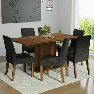 Conjunto Sala de Jantar Mesa Tampo de Madeira 6 Cadeiras Renata Madesa em Oferta na Shopee