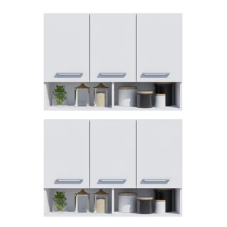 Conjunto 2 Armários Aereo 3 Portas Com Nicho Cozinha Modular Multiuso Compacto