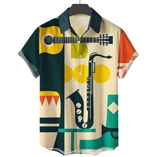 2024 Nova Casual Havaiana Diversão Impressa Moda Camisa Masculina Tendência Top Manga Curta