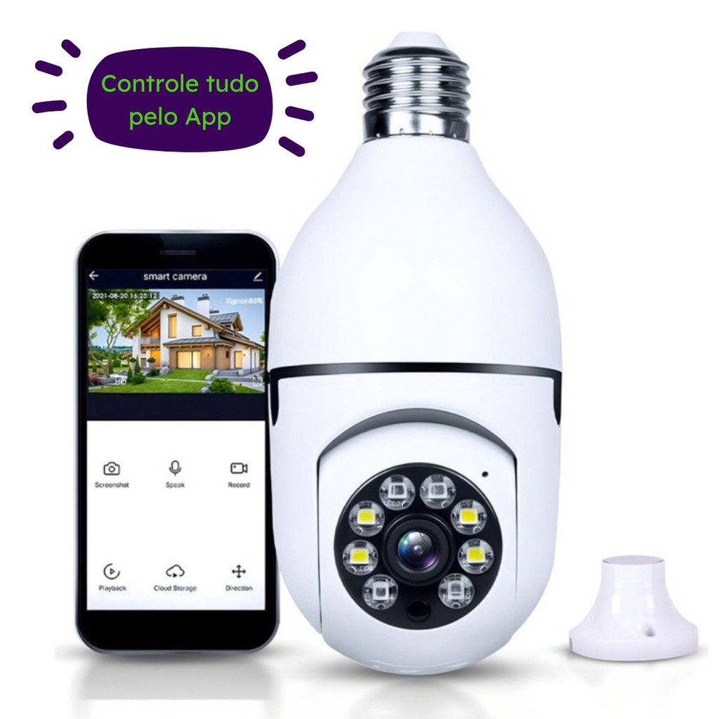 Câmera de Segurança Residencial Tipo Lâmpada Wi-Fi 360 graus | Shopee ...