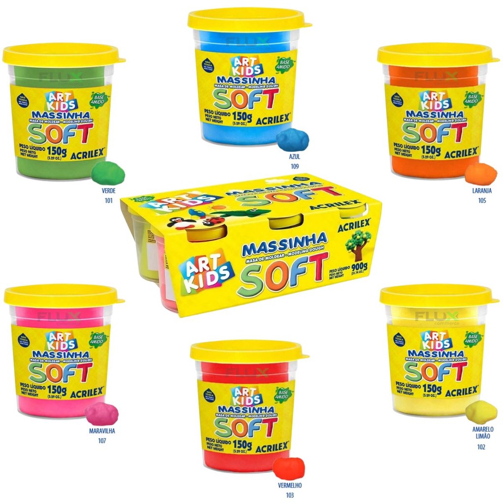 Massa de Modelar Soft Acrilex Massinha Com 6 Potes de 150g | Shopee Brasil