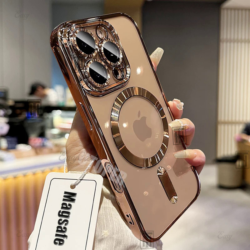 Novo Chapeamento Prevenção De Queda TPU Caso De Telefone Para iPhone 16 15 14 13 12 11 Pro Max 16 Plus Magsafe Magnético