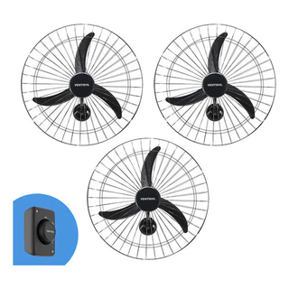 Kit 3 Ventiladores De Parede 60cm C/ 3 Pás P/ Igreja Academia Lojas Comércios Oficinas Ventisol