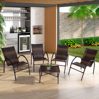 Conjunto de Mesa de Centro e 4 Cadeiras Ônix para Área Externa em Oferta na Shopee