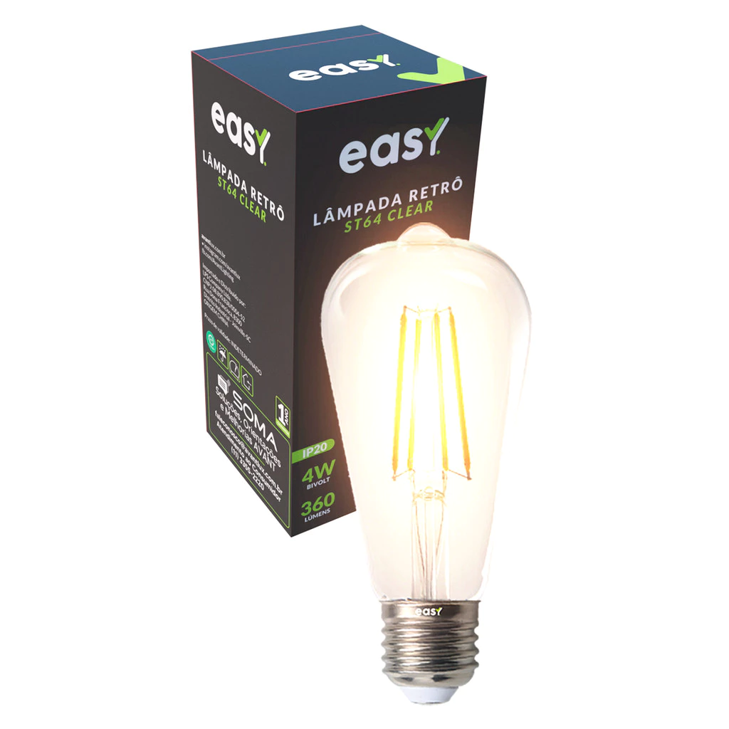 Lâmpada de Led ST64 Retro Vintage Clear 4w 2400k E27 Bivolt Easy Luz Quente