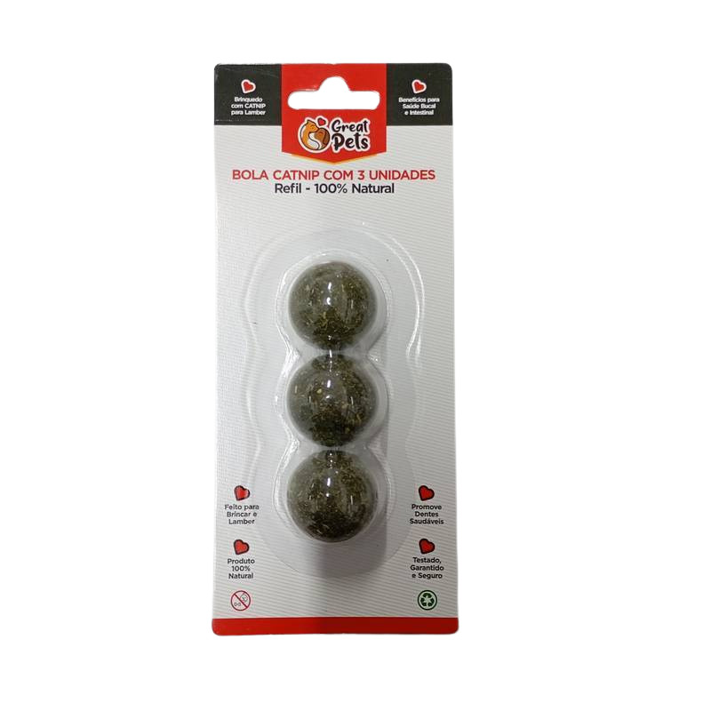 GREAT PETS REFIL BOLA CATNIP COM 3 UNIDADES