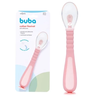 Colher Infantil Em Silicone Flexível Com Ventosa Rosa 18078 - Buba