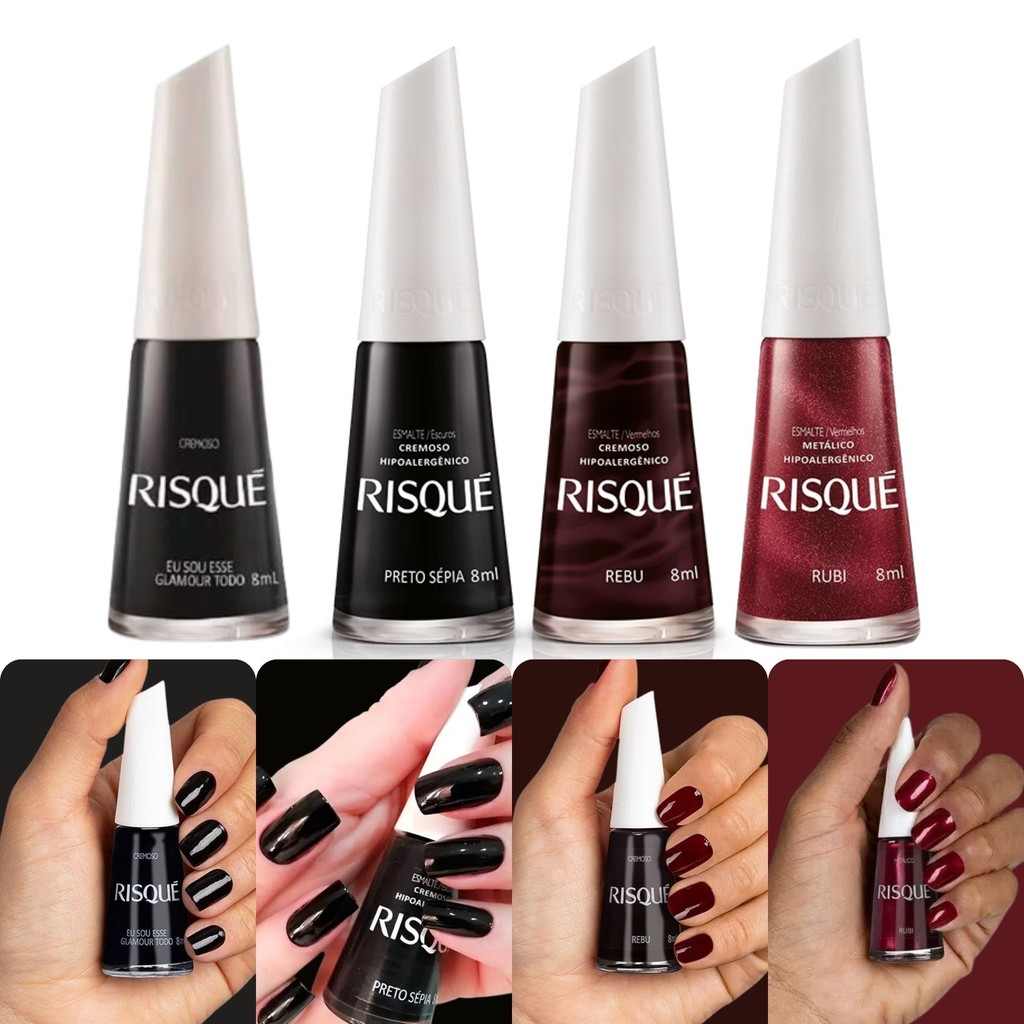 Kit 4 Esmalte Risque Tons Roxo Cremoso Hipoalergenico 8ml | Shopee Brasil