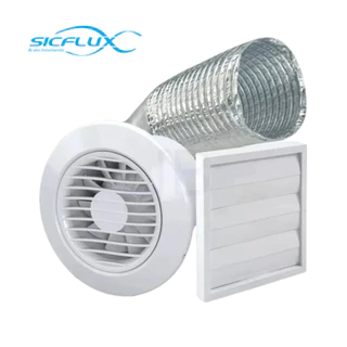 Kit Completo Exaustor Bivolt + Tubo Flexível + Grade Auto Fechante Airkit 11 Sicflux Teto Parede Ar Ventilação