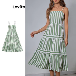 Lovito Vestido listrado elegante para mulheres LBL18206