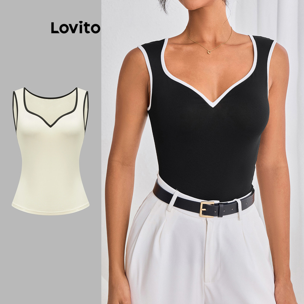 Lovito Regata feminina elegante com contraste simples LBL14195
