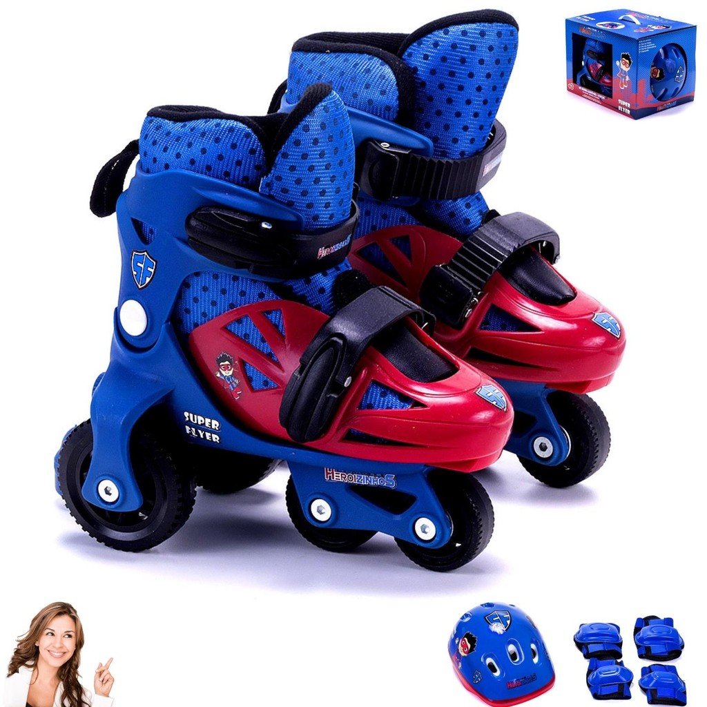 Patins Triline com Kit Proteção Completo Infantil Menino Tamanho 27 ao ...