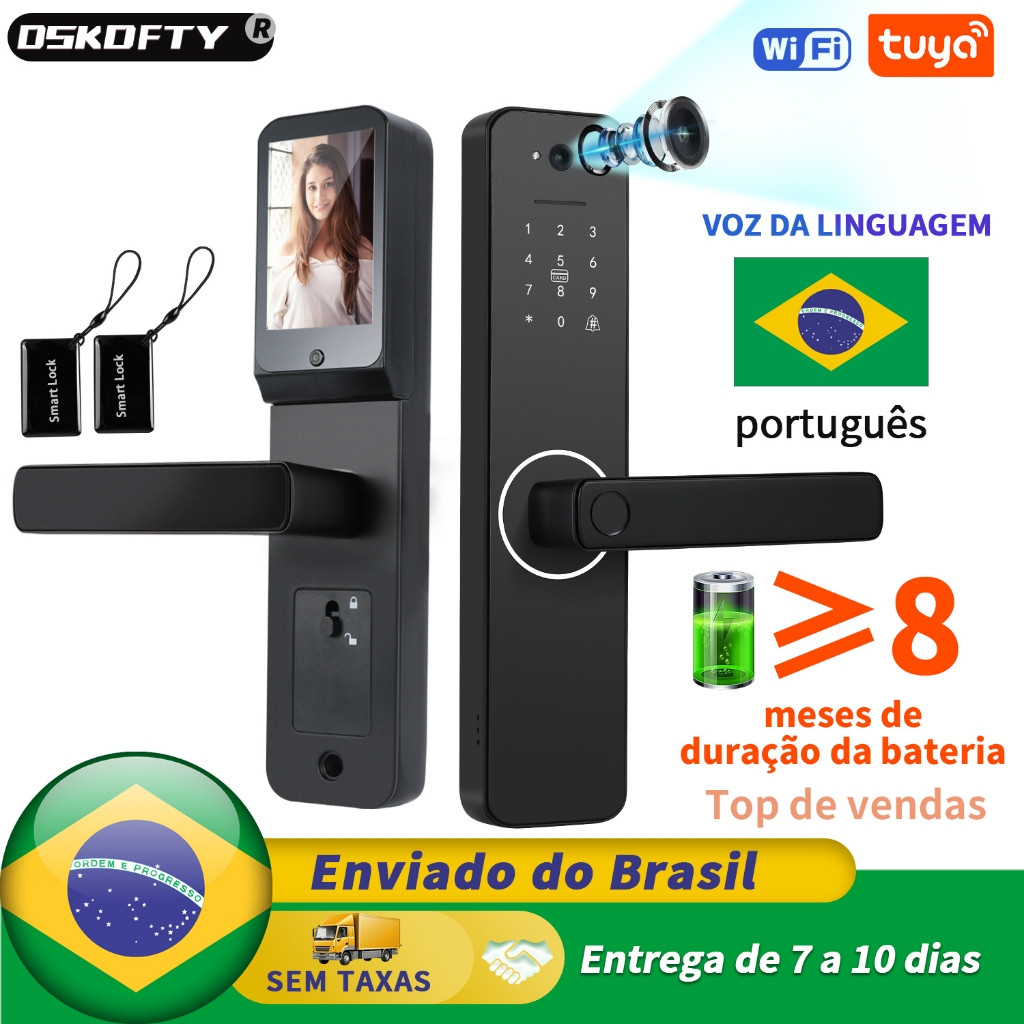 Fechadura Eletrônica Digital com Câmera Tuya WiFi do Brasil, Fechaduras Digitais com Impressão Digital