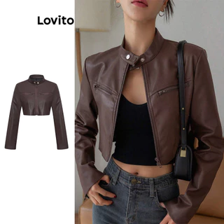 Lovito Jaqueta Casual Corta-Vento/Jaqueta Com Zíper Impermeável E Pontas Para Mulheres L106AD280 em Promoção na Shopee Lovito Jaqueta Casual Corta-Vento/Jaqueta Com Zíper Impermeável E Pontas Para Mulheres L106AD280