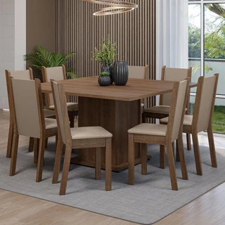 Conjunto Sala de Jantar Mesa Tampo de Madeira 8 Cadeiras Marisa Madesa em Oferta na Shopee