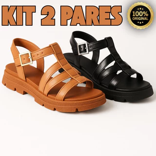 Kit 2 Pares Sandália Tratorada Feminina Confortável Estilosa para o Verão com Fivela - Live