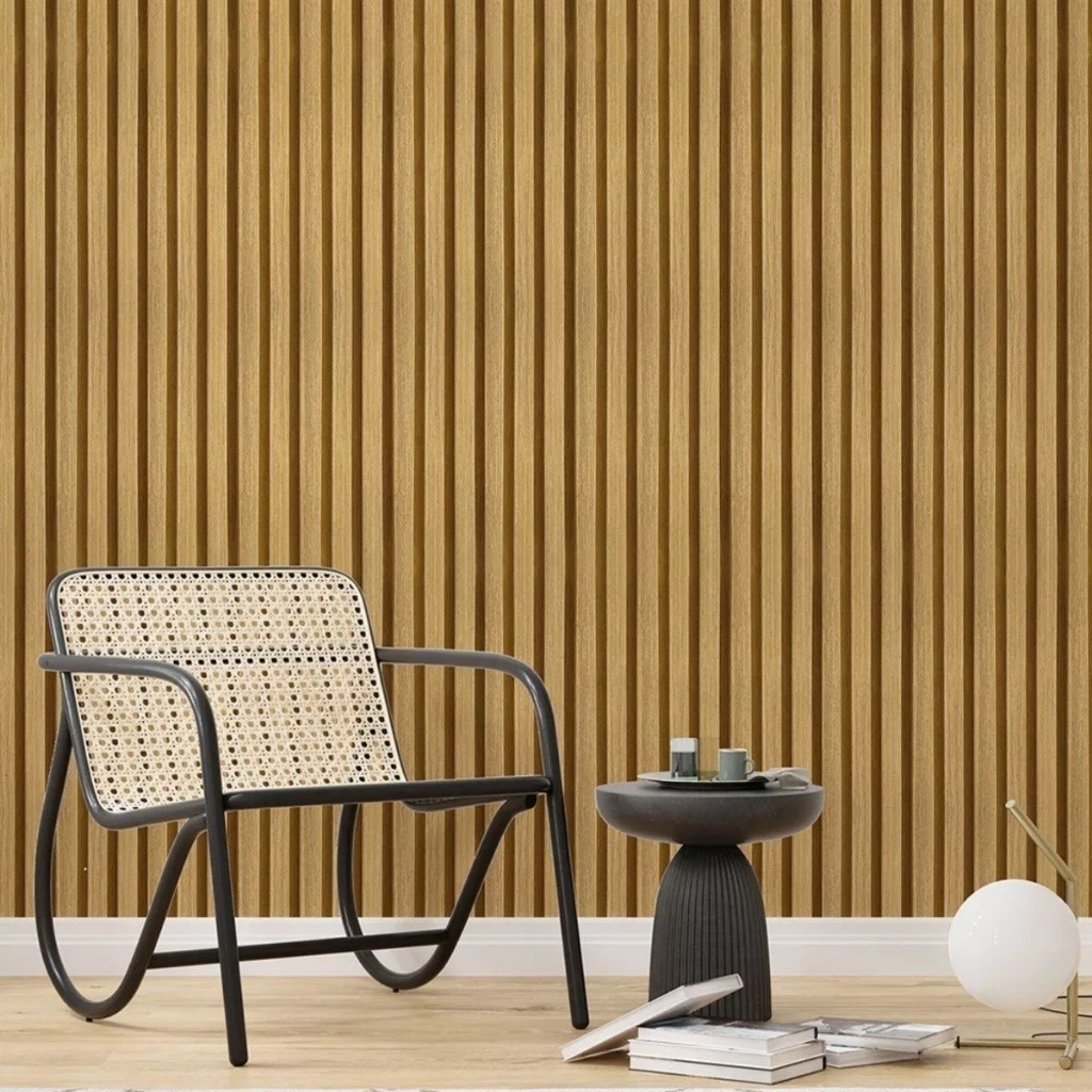 Papel De Parede Adesivo Ripas De Madeira Clara Lavável 5M*45CM