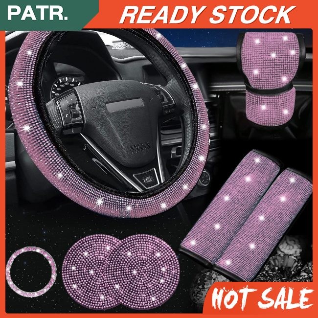 GRETCHEN Conjunto De 7 Peças De Acessórios De Carro Bling Para Mulheres , Meninas , Strass , Capa De Volante Brilhante ,