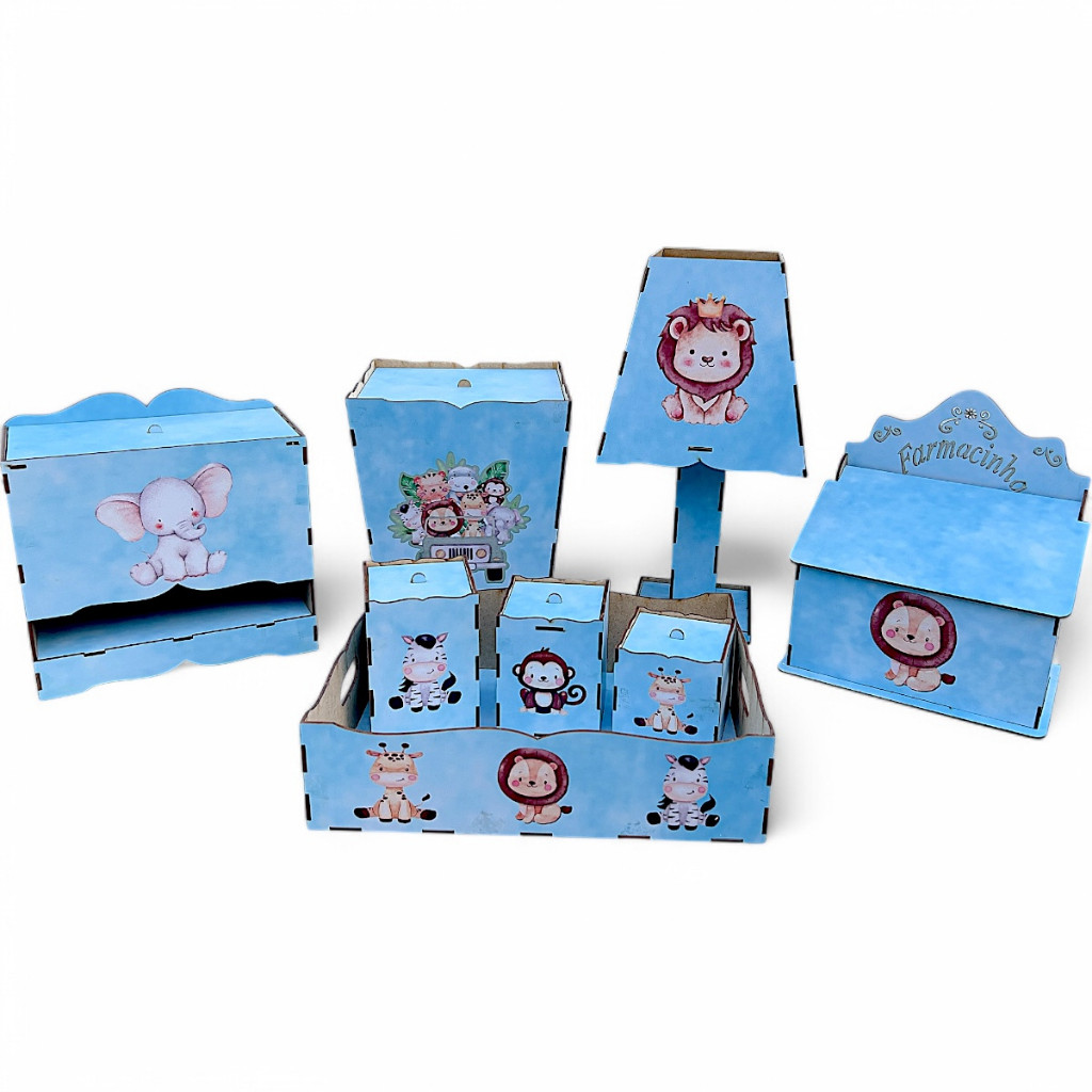 Kit de Higiene para Bebê 8 Pecas Safari Azul Recém Nascido Organizador ...