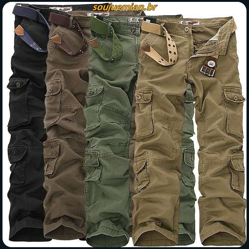 Calça Cargo Masculina Match - Verde Militar, Tecido 100% Algodão