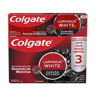 Pack Creme Dental Colgate Carvão Ativado Luminous White 3un 70g em Oferta na Shopee