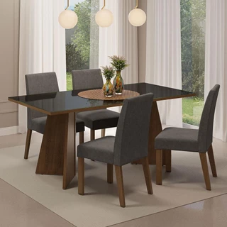 Conjunto Sala de Jantar Mesa Tampo de Vidro 4 Cadeiras Taylor Madesa em Oferta na Shopee