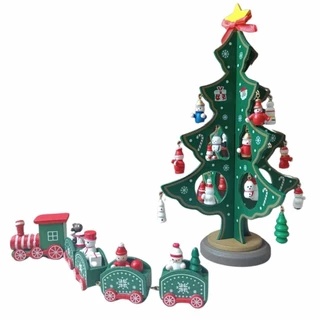 Kit Trem e Árvore de Natal Madeira Enfeite Decora Natalina