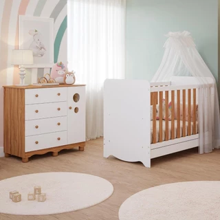 Quarto de Bebê Completo Berço Americano Ben 3 em 1 Cômoda 1 Porta 3 Gavetas 100% MDF Bolinha em Oferta na Shopee