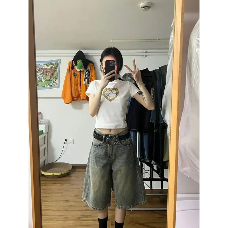 HOUZHOU Y2k Do Vintage Baggy Jeans Shorts da Mulher Oversized Moda Coreana Jorts Harajuku Japonês 2000s Estilo Denim Cal