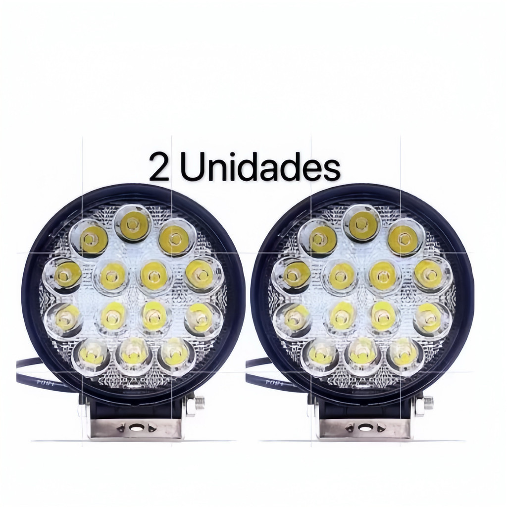 Kit 2 Farol Milha 14 Leds 42w 12v/24v Redondo Off-road 6000k fang