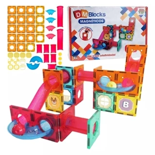 Blocos De Montar Magnéticos 47 Peças Dm Blocks Infantil - Dm Toys