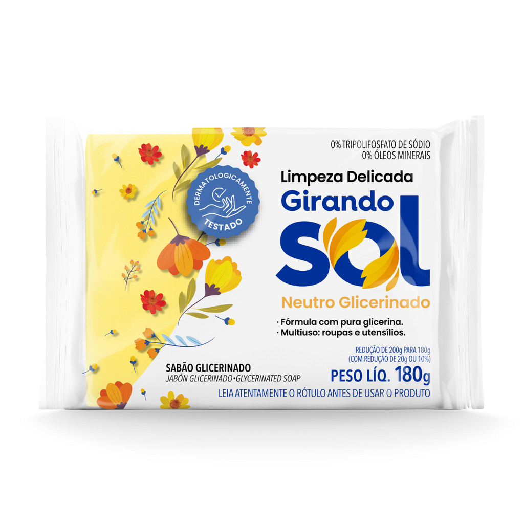 Sabão Em Barra Neutro Glicerinado Girando Sol 180G, Sabão Neutro Em ...