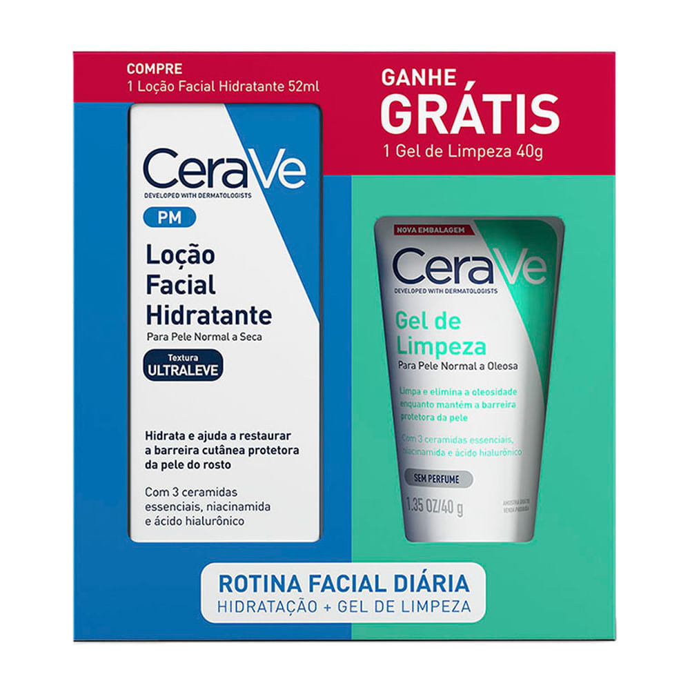 Kit CeraVe Loção Facial Hidratante 52ml e Ganhe Gel de Limpeza 40g ...