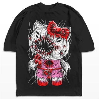 Camiseta Oversized Hello Kitty Assassina Gótica Punk Streetwear Camisa Unissex