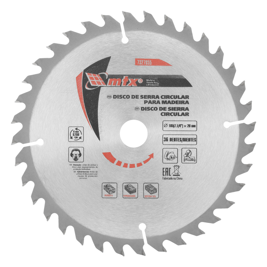 Disco Serra Circular P/ Madeira 36 Dentes MTX 185mm Compatível c/ Serra Circular e Esquadria