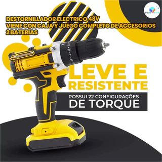 Parafusadeira Profissional 26V/48V com 2 Baterias, Kit Completo + Estuche e Acessórios (46 Peças)
