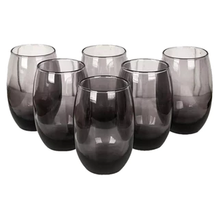 Jogo 6 Copos Aruba Vidro Fumê Luxo 465ml Cinza Nadir