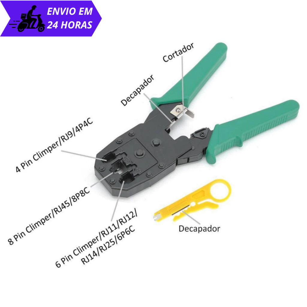Kit 3 Alicates de Crimpar Cabo De Rede De Internet RJ45 RJ11 Crimpagem ...