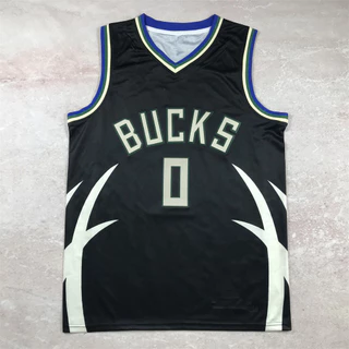 Camisa prensada a quente Bucks No. 0 LILLARD Strawball Jersey nba Basquete Uniforme Estilo Americano