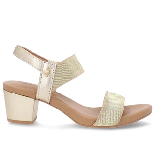 Sandália Fem Usaflex Couro Salto Bloco Dourado Y8204056 em Oferta na Shopee