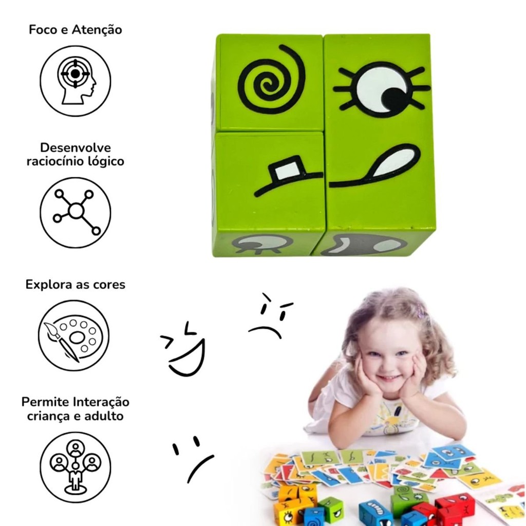 Imagem do produto Jogo Cubo Das Emoções Com Sino Campanhia Faces Brinquedo Educativo Quebra Cabeça Cara Careta 3