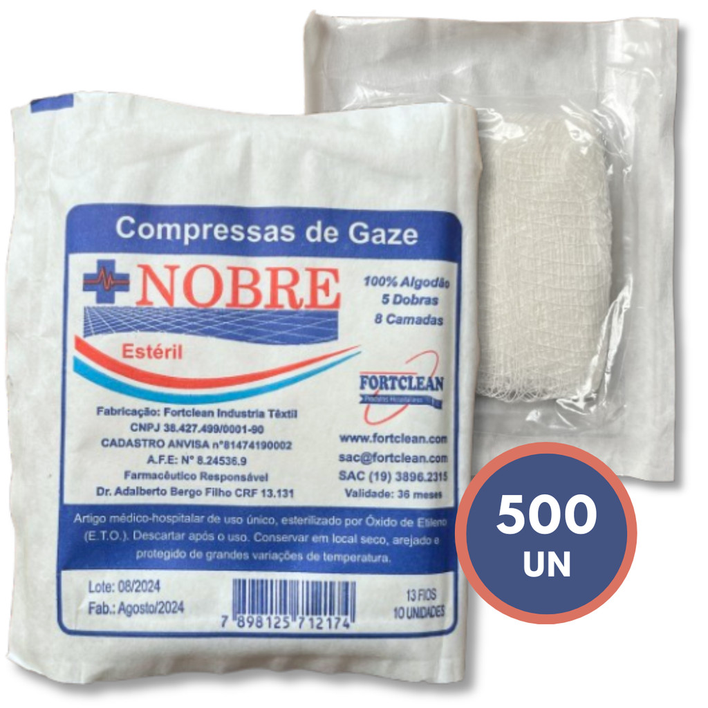 Compressa Gaze Esteril 50 Pacotes Algodão 13 Fios 500 Unid Atacado