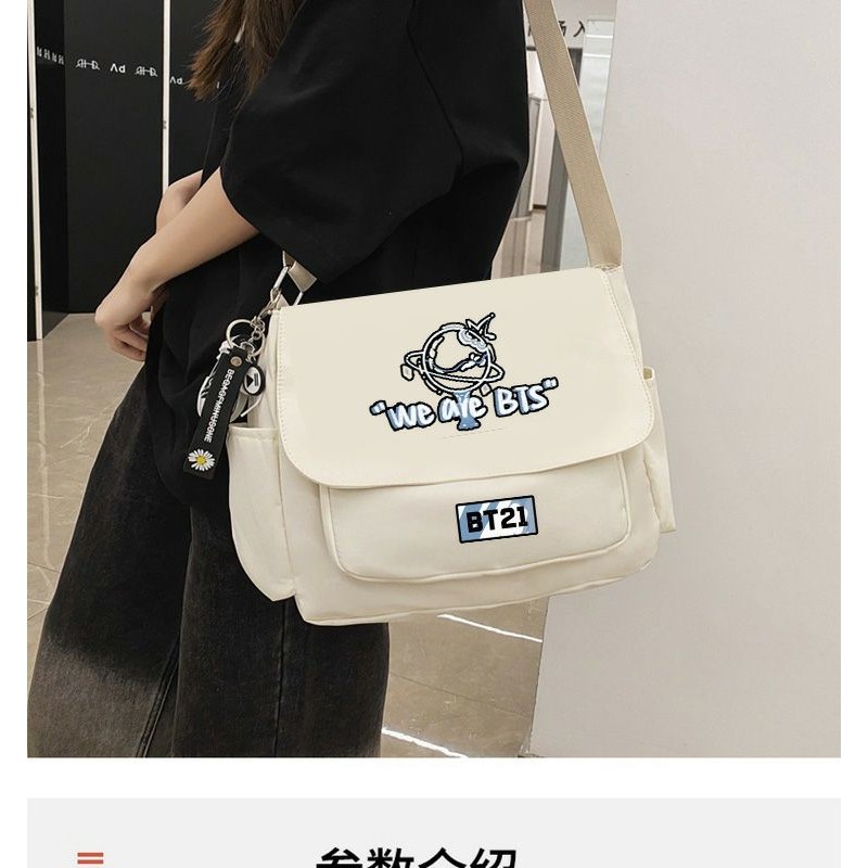 Bts Messenger Bag 2024 Novo Estilo Moda Homens Mulheres Bolsa de Ombro BT21 Bolsa