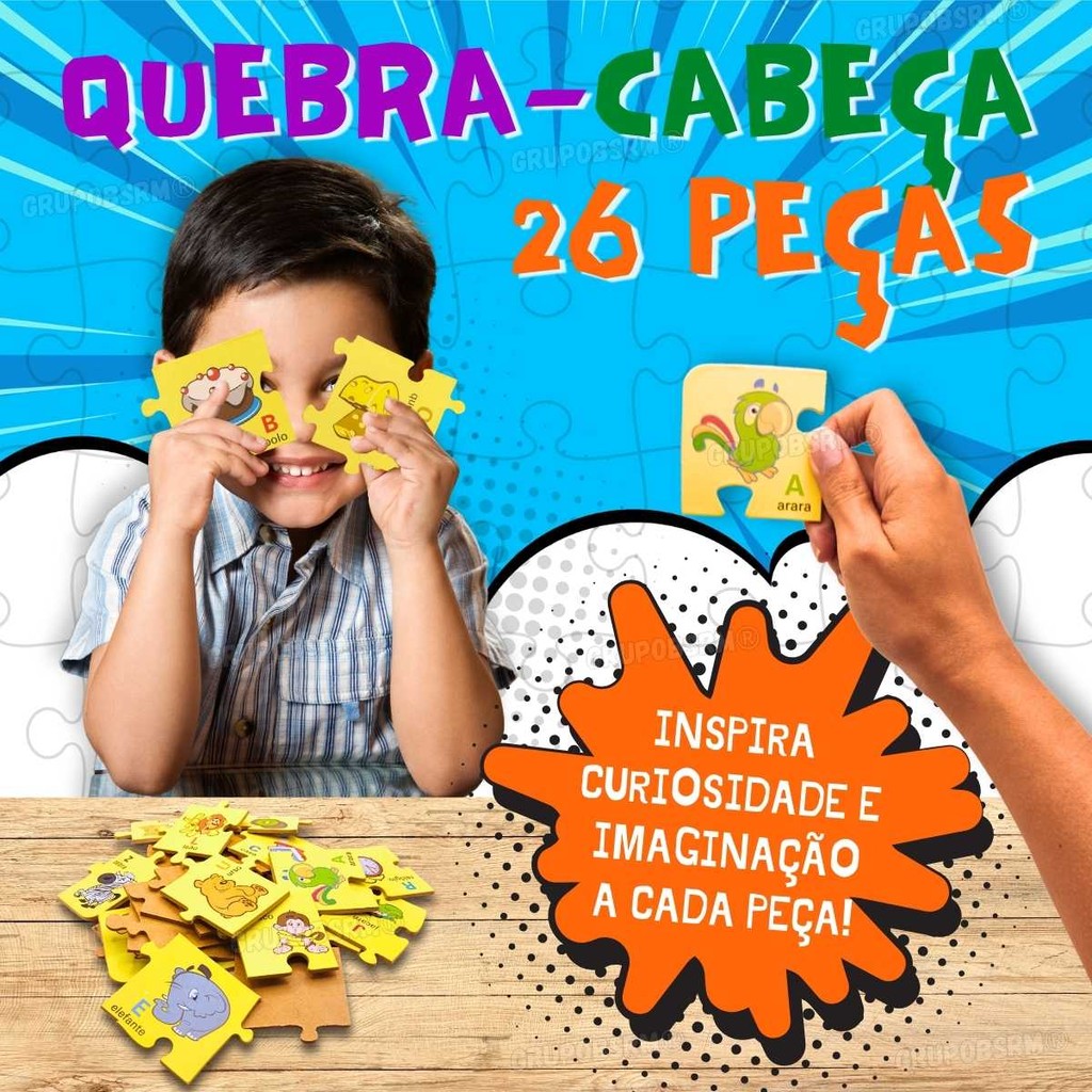Brinquedo Educativo Quebra Cabeça Infantil Alfabeto Madeira MDF 4