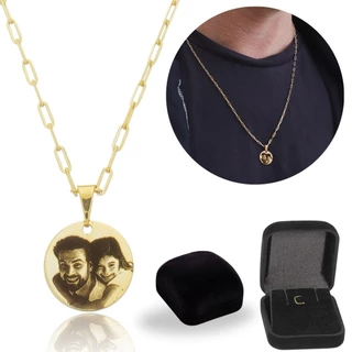 colar cordão masculino pingente medalha com foto gravação personalizado banhado a ouro presente