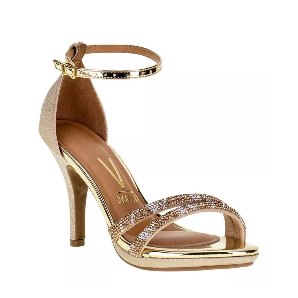 Sandalia Vizzano Brilho Strass Dourado Festa Salto Fino Calcanhar ...