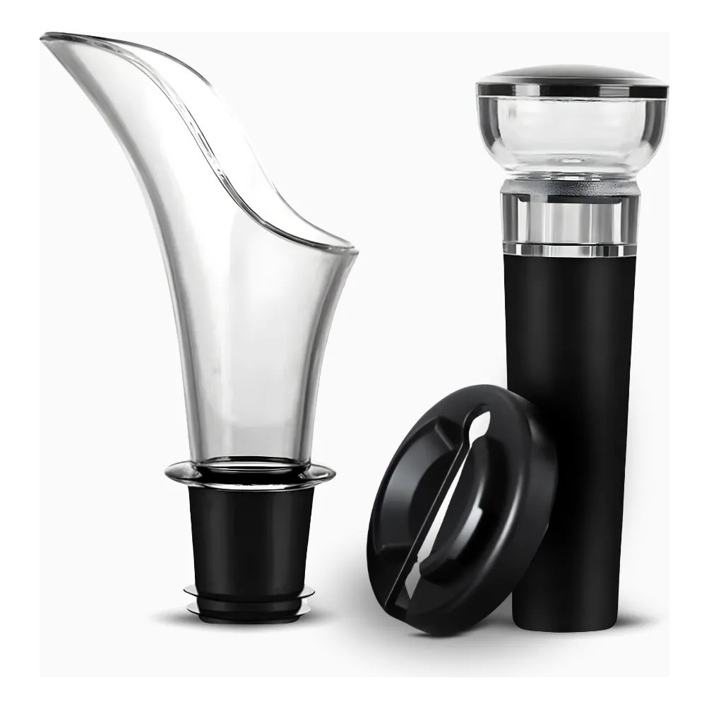 Kit Para Vinho Com Bico Aerador Tampa A Vácuo