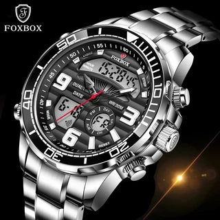 FOXBOX Original Relógio Masculino Moda Esporte LED Digital Display Duplo À Prova Dwaterproof Água Calendário Luminoso Da